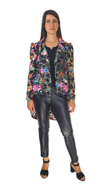 Load image into Gallery viewer, Embroidered Bouquet Hi-Low Moto Jacket
