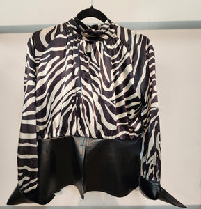 Wild Zebra Peplum Top Ivory/Black