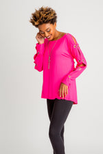 Load image into Gallery viewer, Boatneck Cold shoulder Long Sleeve Rhinestone Top
