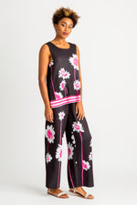 Load image into Gallery viewer, Abstract Long-Stem Floral Crinkle  Tank Black/Hot Pink
