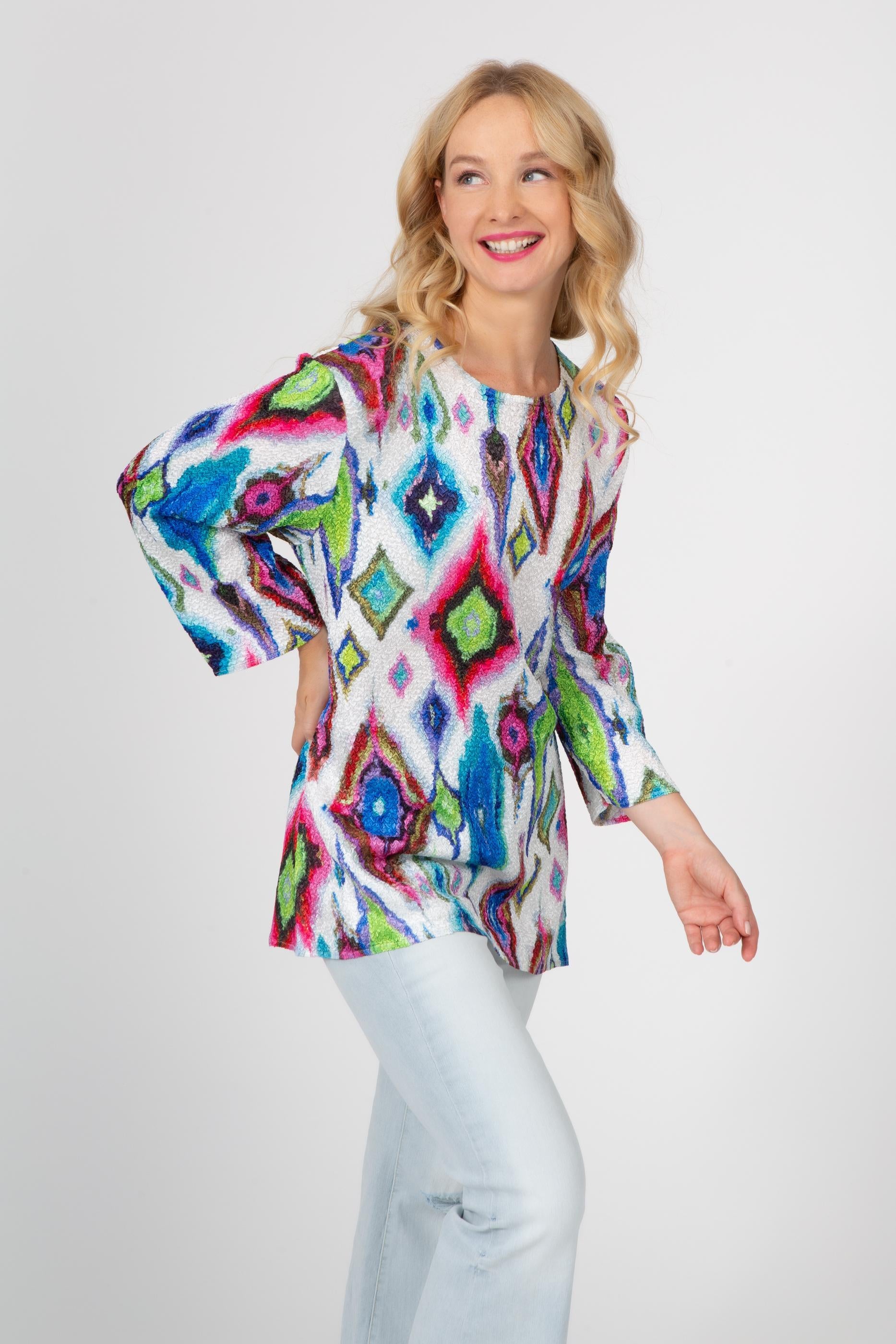 Bright Ikat crinkle tunic