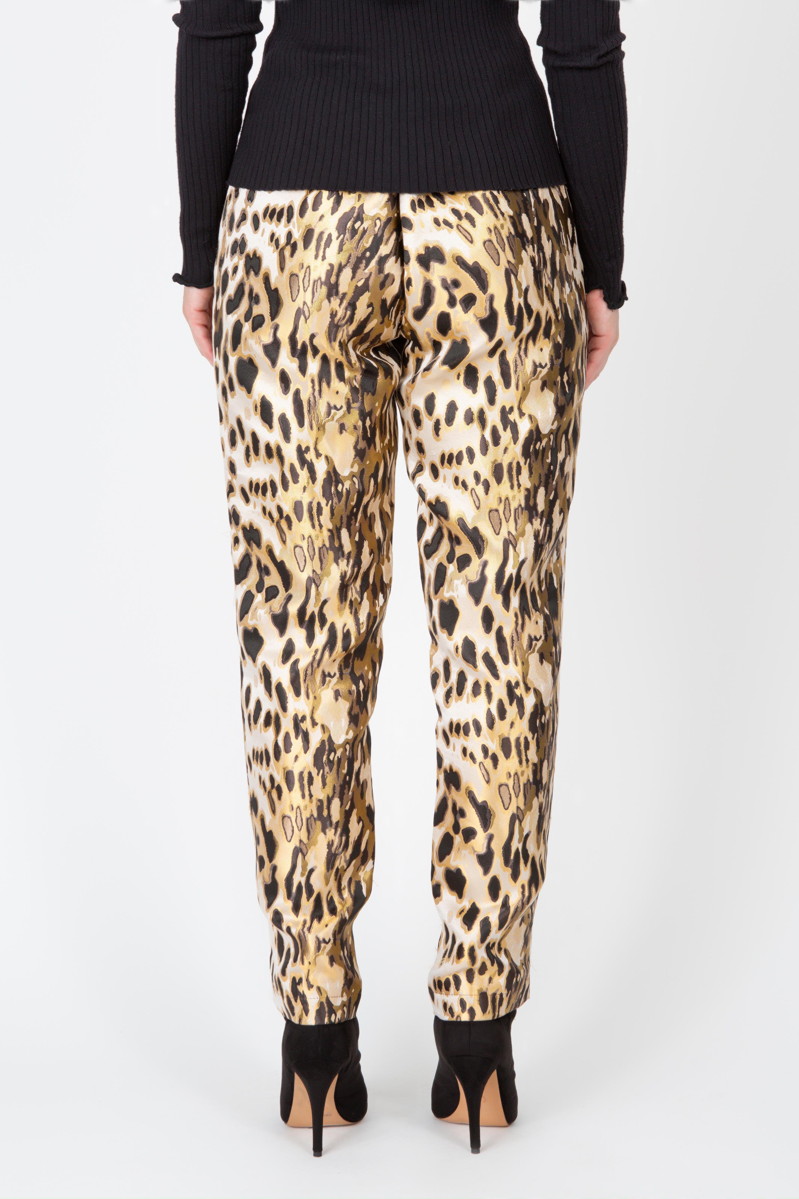 Golden Leopard Jacquard Cigarette Pants