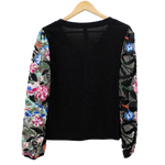 Load image into Gallery viewer, Knit V-Neck Top with Embroidered Bouquet Sleeves
