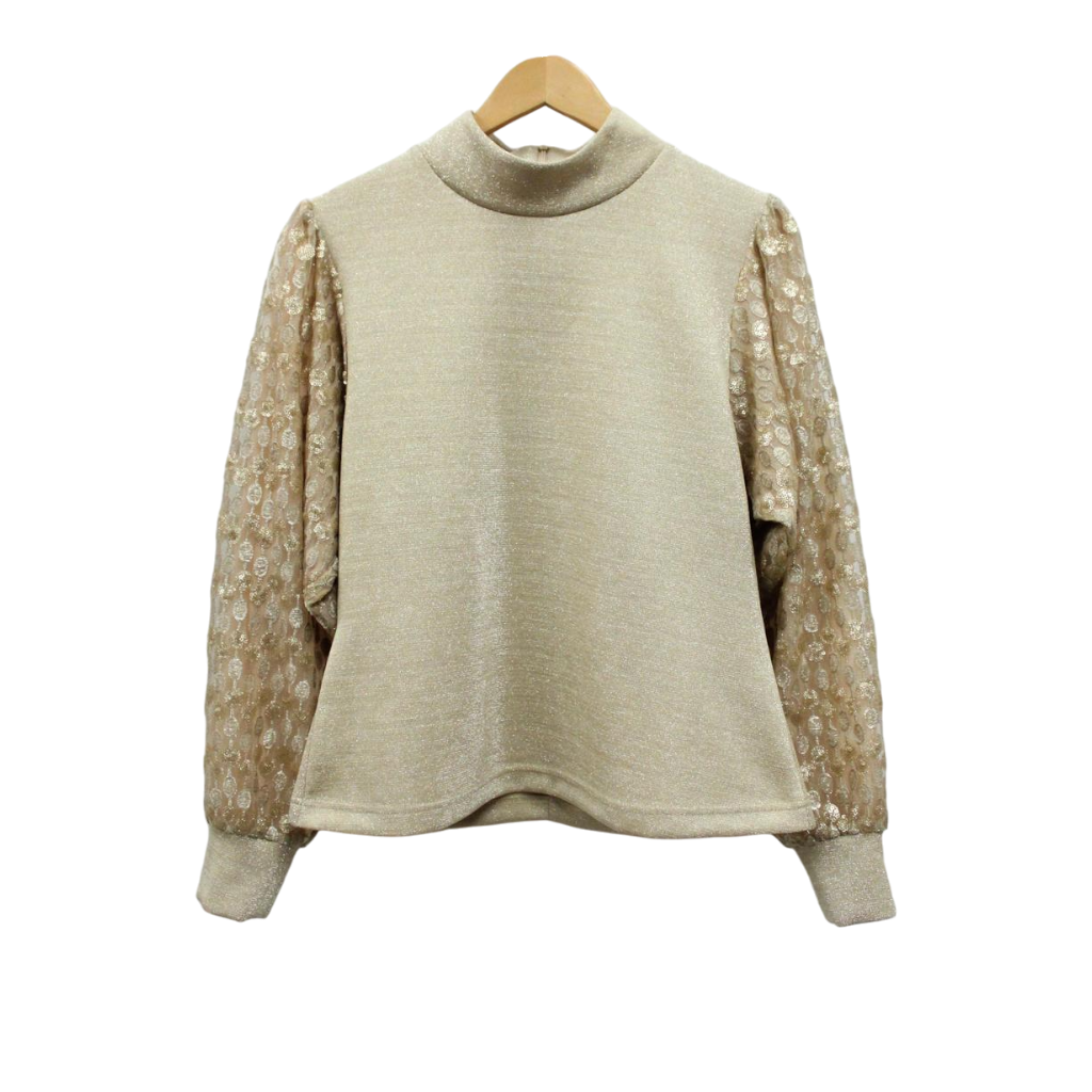 Light Golden Teardrop Mock Neck Top