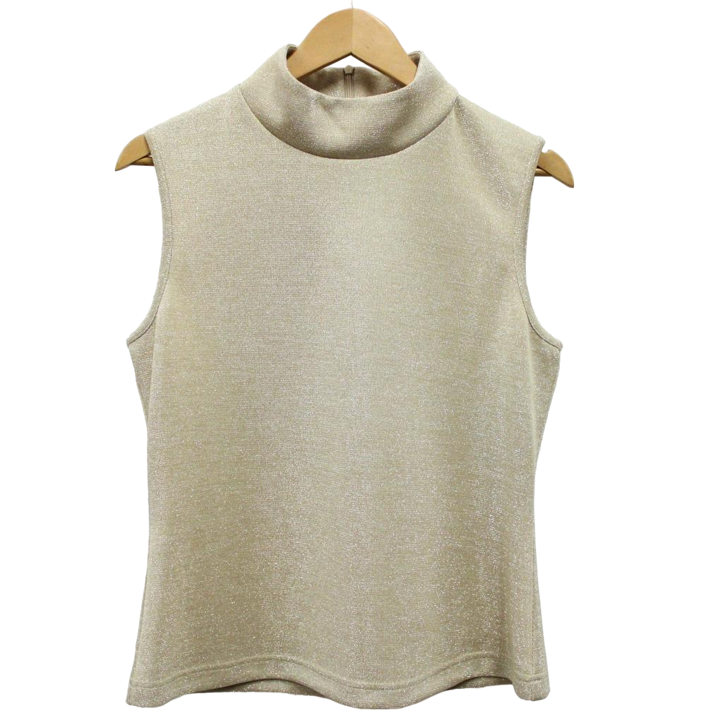 Sparkly Knit Mock Neck Sleeveless Shell Light Gold