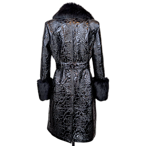 Glossy Quilted Floral Wrap Coat