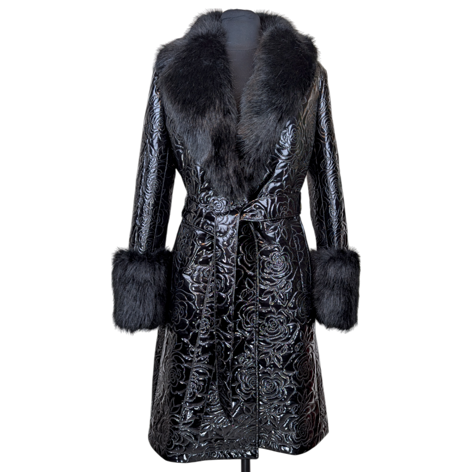 Glossy Quilted Floral Wrap Coat