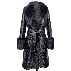 Glossy Quilted Floral Wrap Coat