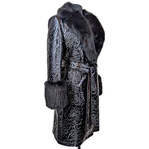 Glossy Quilted Floral Wrap Coat