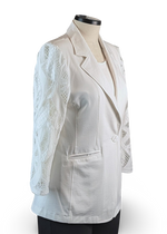 Load image into Gallery viewer, Ponte Knit Blazer w Sculpted Lace Sleeves

