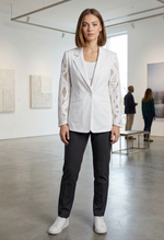 Load image into Gallery viewer, Ponte Knit Blazer w Sculpted Lace Sleeves
