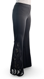 Load image into Gallery viewer, Ponte Flare knit pant w/Midnight Sculpted Lace Insert
