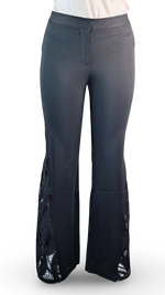 Load image into Gallery viewer, Ponte Flare knit pant w/Midnight Sculpted Lace Insert
