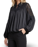 Load image into Gallery viewer, Midnight Sculpted Lace Boho Top
