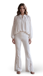 Load image into Gallery viewer, Knit Flare Pant w Sculpted lace insert
