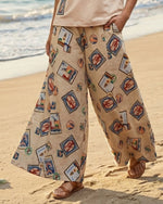 Load image into Gallery viewer, Travel Stamps Linen Super Wide Leg Pant
