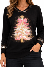 Load image into Gallery viewer, Pastel Holiday Tree V-neck Top
