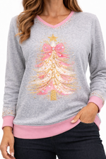 Load image into Gallery viewer, Pastel Holiday Tree V-neck Top
