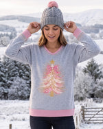 Load image into Gallery viewer, Pastel Holiday Tree V-neck Top
