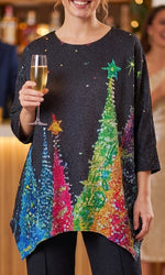 Load image into Gallery viewer, A Border of Festive Trees Crinkle Top
