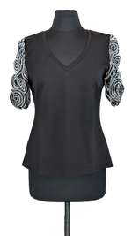 Load image into Gallery viewer, Knit Tee with Spiral Mesh Sleeves
