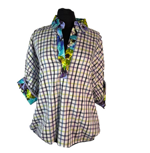 Popover Check and Floral Mix Shirt