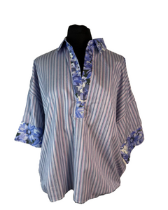 Floral and stripe popover shirt