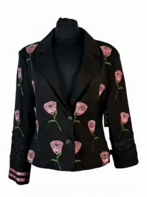 Floral Applique Blazer With Lace Back