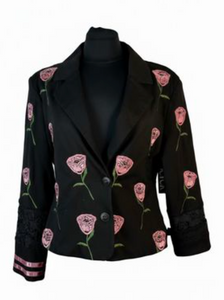 Floral Applique Blazer With Lace Back