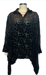 Luxe Leaf Burnout Batwing Tunic Black