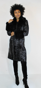 Glossy Quilted Floral Wrap Coat