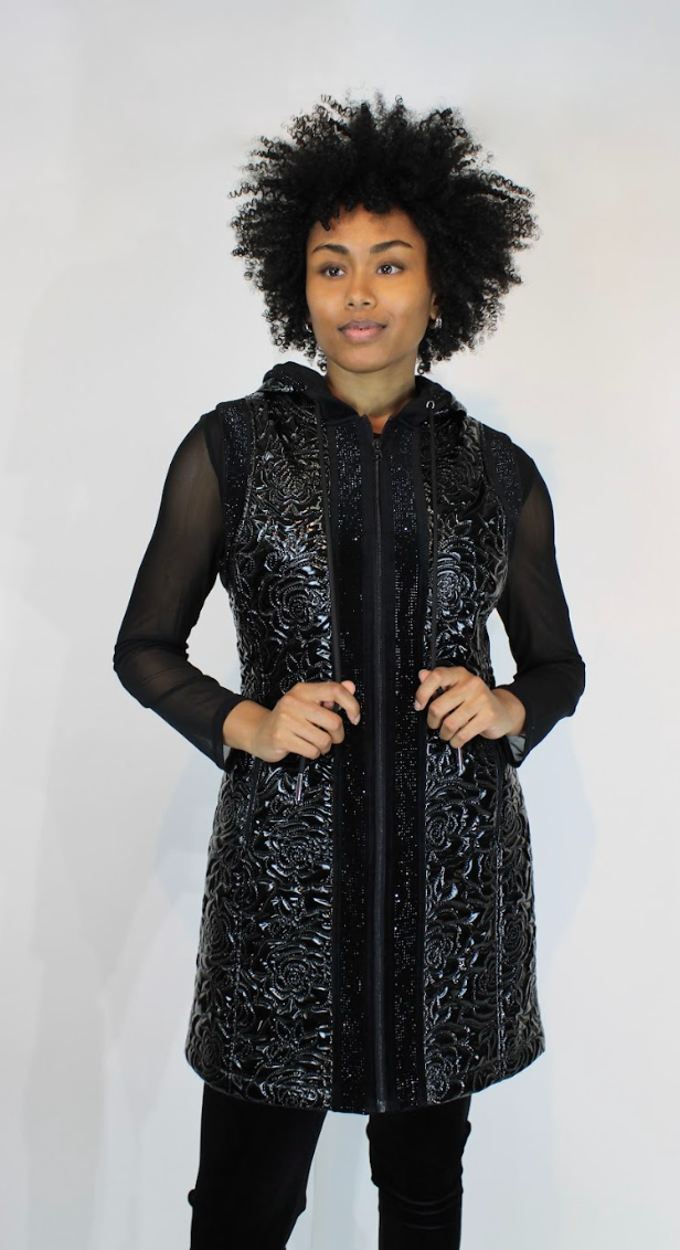 Glossy Quilted Floral Vest
