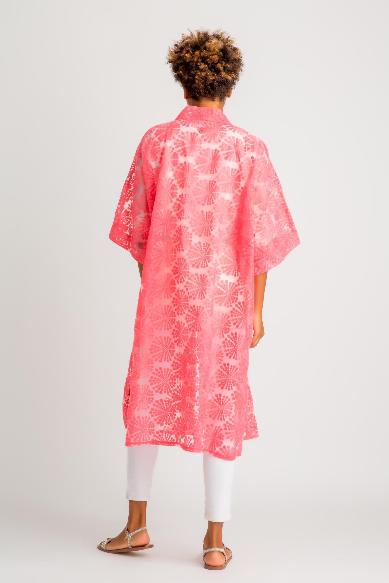 Sleek Organza Kimono Coral