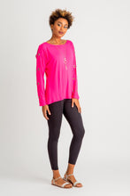 Load image into Gallery viewer, Boatneck Cold shoulder Long Sleeve Rhinestone Top Hot Pink
