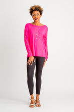 Load image into Gallery viewer, Boatneck Cold shoulder Long Sleeve Rhinestone Top Hot Pink
