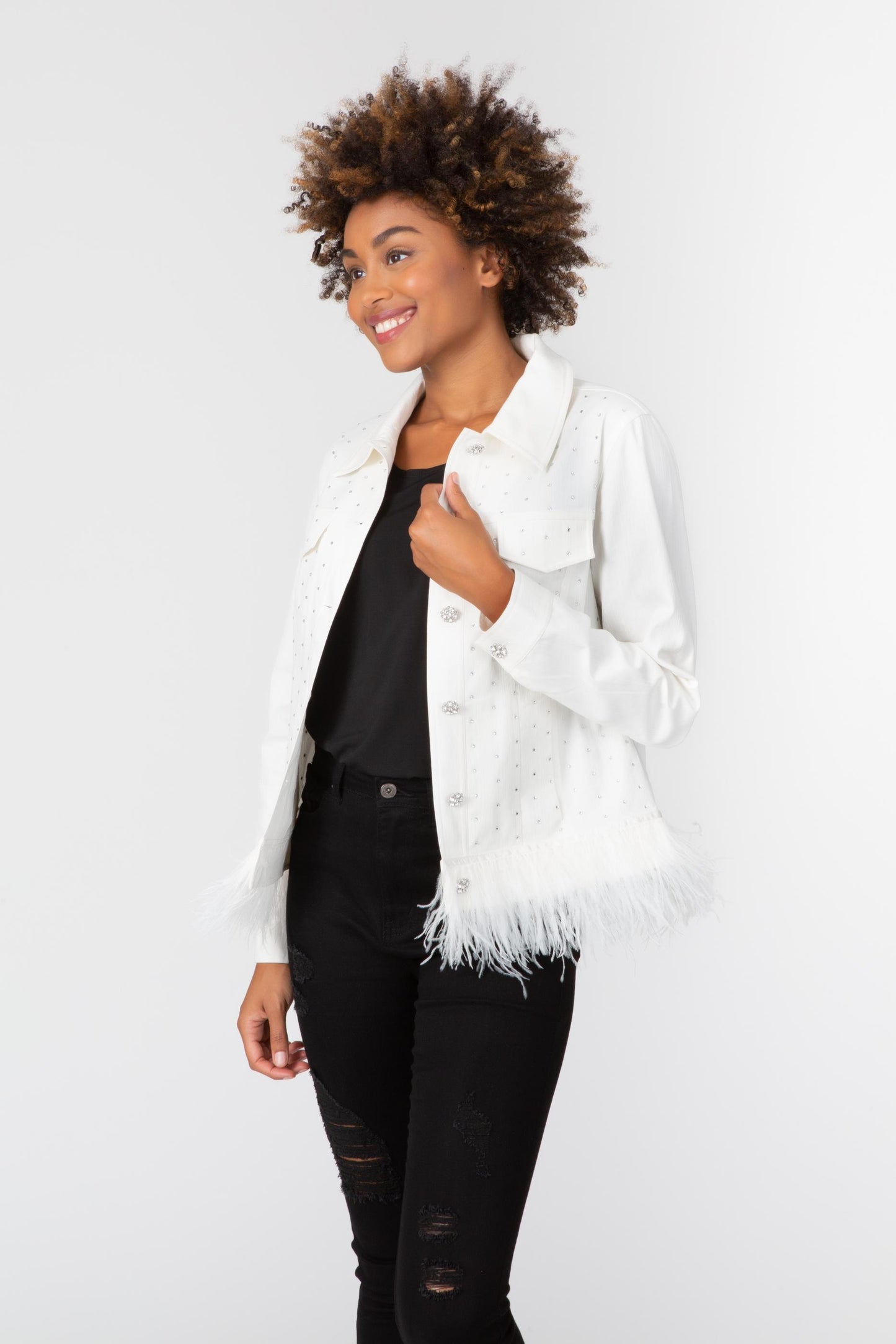 Feathers & Crystals Jacket White